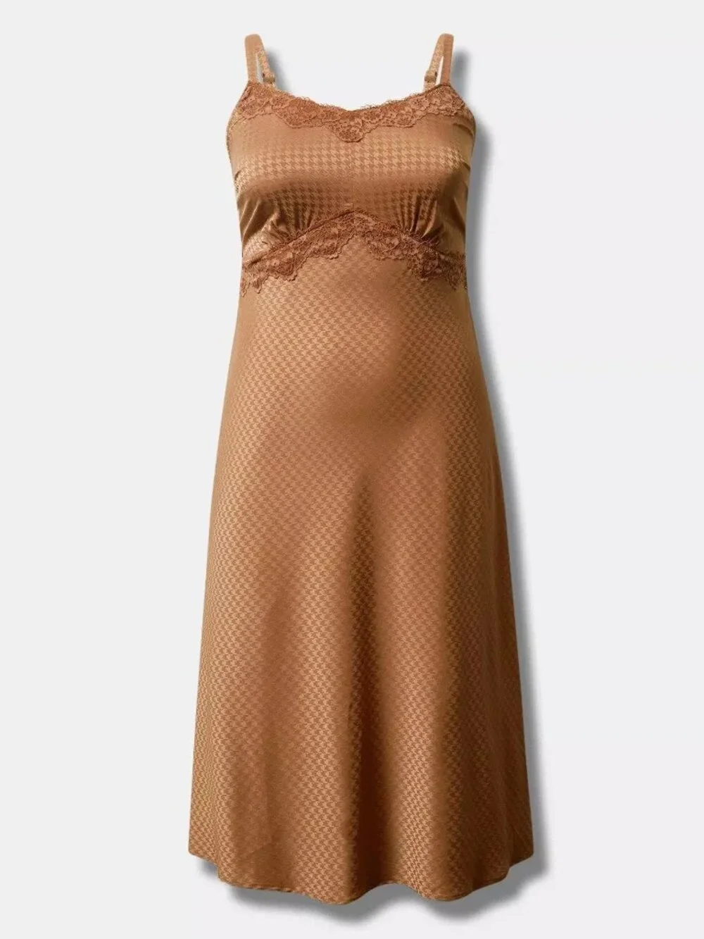 Torrid Tea Length Woven Jacquard Lace Trim Cami Maxi Slip Dress - Picture 3 of 4